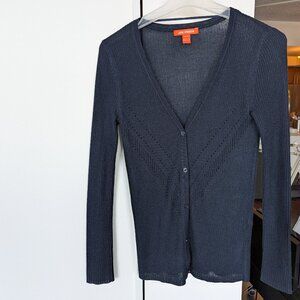 *2/$20* JOE FRESH Navy Fine Knit, Sheer V-Neck Cardigan, Size XS